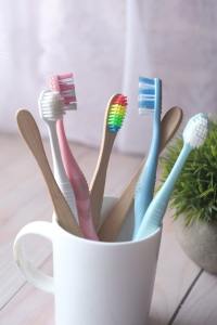 Toothbrushes in a mug